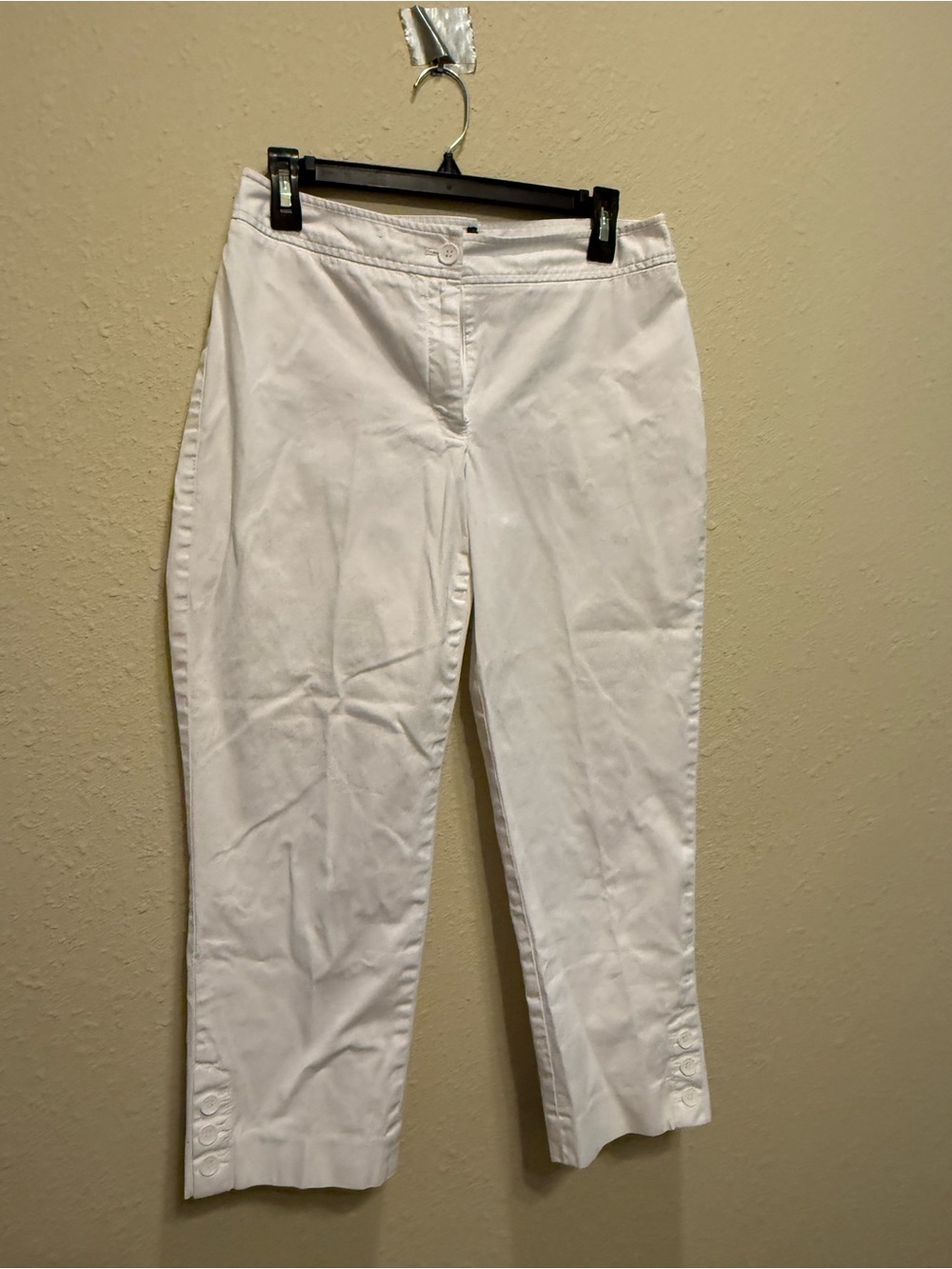 Talbots White Ankle Crop Pants with Hem Button Detail